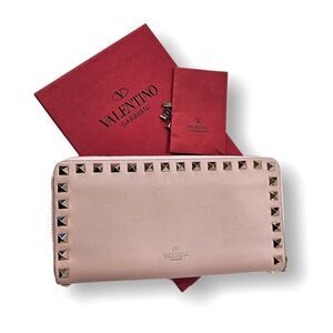 Valentino - Authentic Rockstud & Petal Pink Leather Long Zippy Wallet w/ Extras